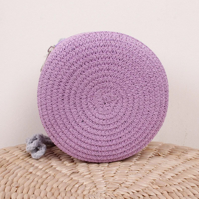 Sac bandoulière tissé en paille pour femme | Petit sac à main de plage rond en rotin fait main (sac à bandoulière pour femme)