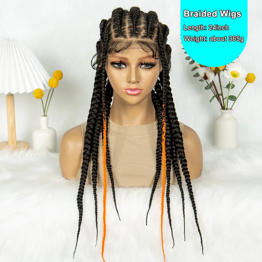 Perruque en dentelle complète tressée sans nœuds | Tresses africaines | Cheveux de bébé | Perruque tressée synthétique
