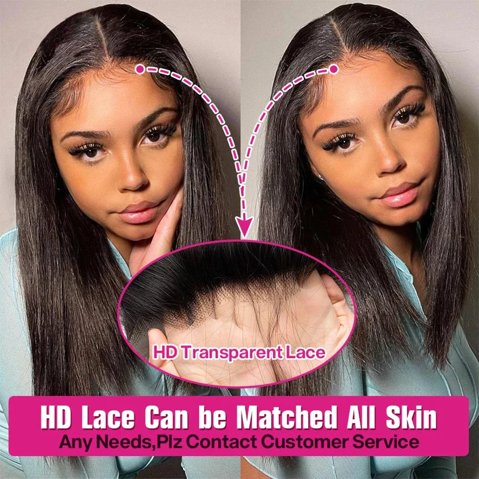 Perruque Bob Courte Droite Sans Colle 13x4 Lace Front Pré-Épilée avec Fermeture 4x4 Cheveux Humains Brésiliens Remy Ultra Lisses