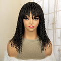 Short 14" Bob Braided Wig | Curly Knotless Box Braids | Synthetic Machine Made Wig | For Black Women