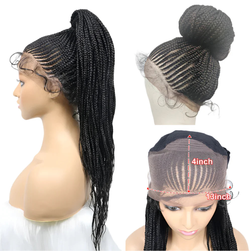 Perruque tressée Kima Cornrow & Bantu Knot | Tresses collées | Entièrement lacée | Cheveux synthétiques résistants à la chaleur