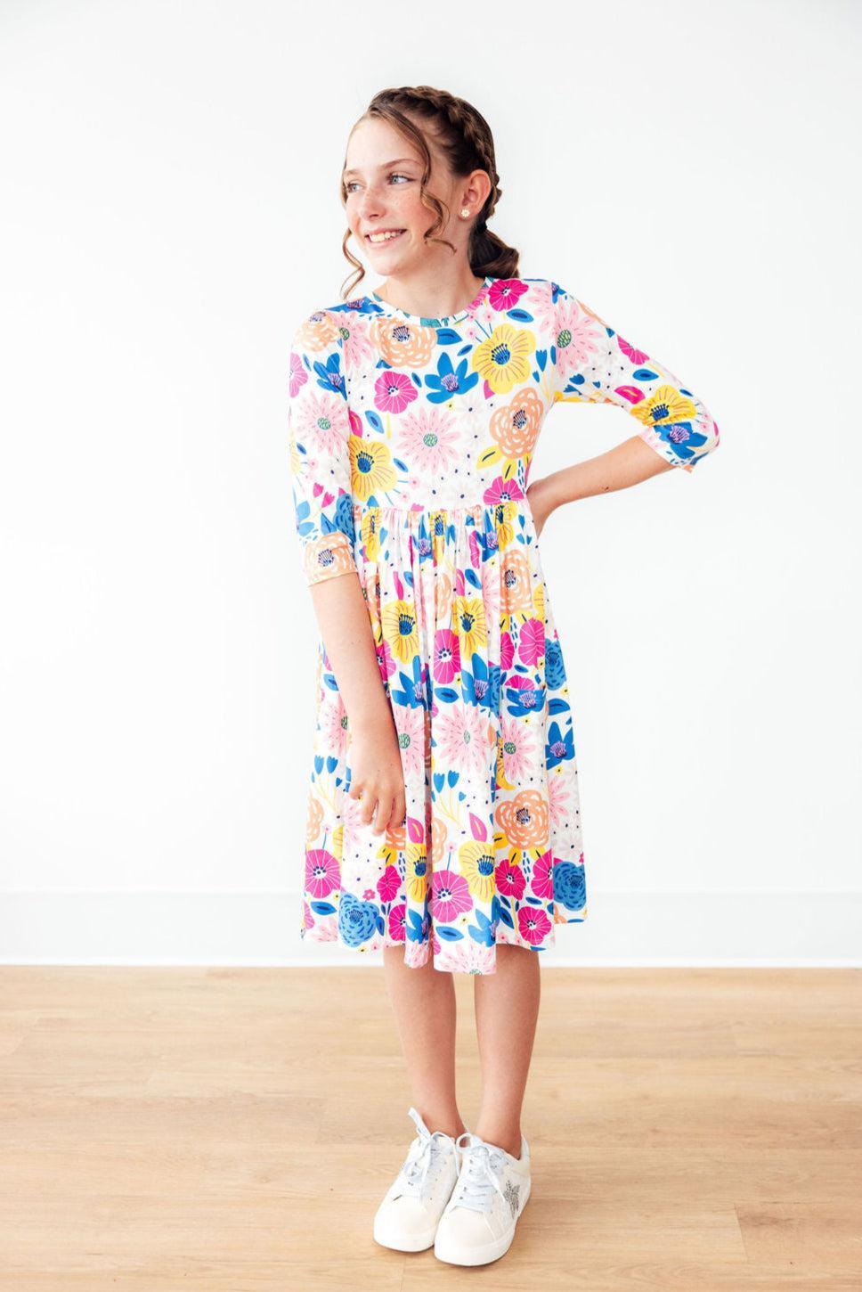 SOLDE Robe Tournante Florale Manches 3/4 avec Poches Sunshine