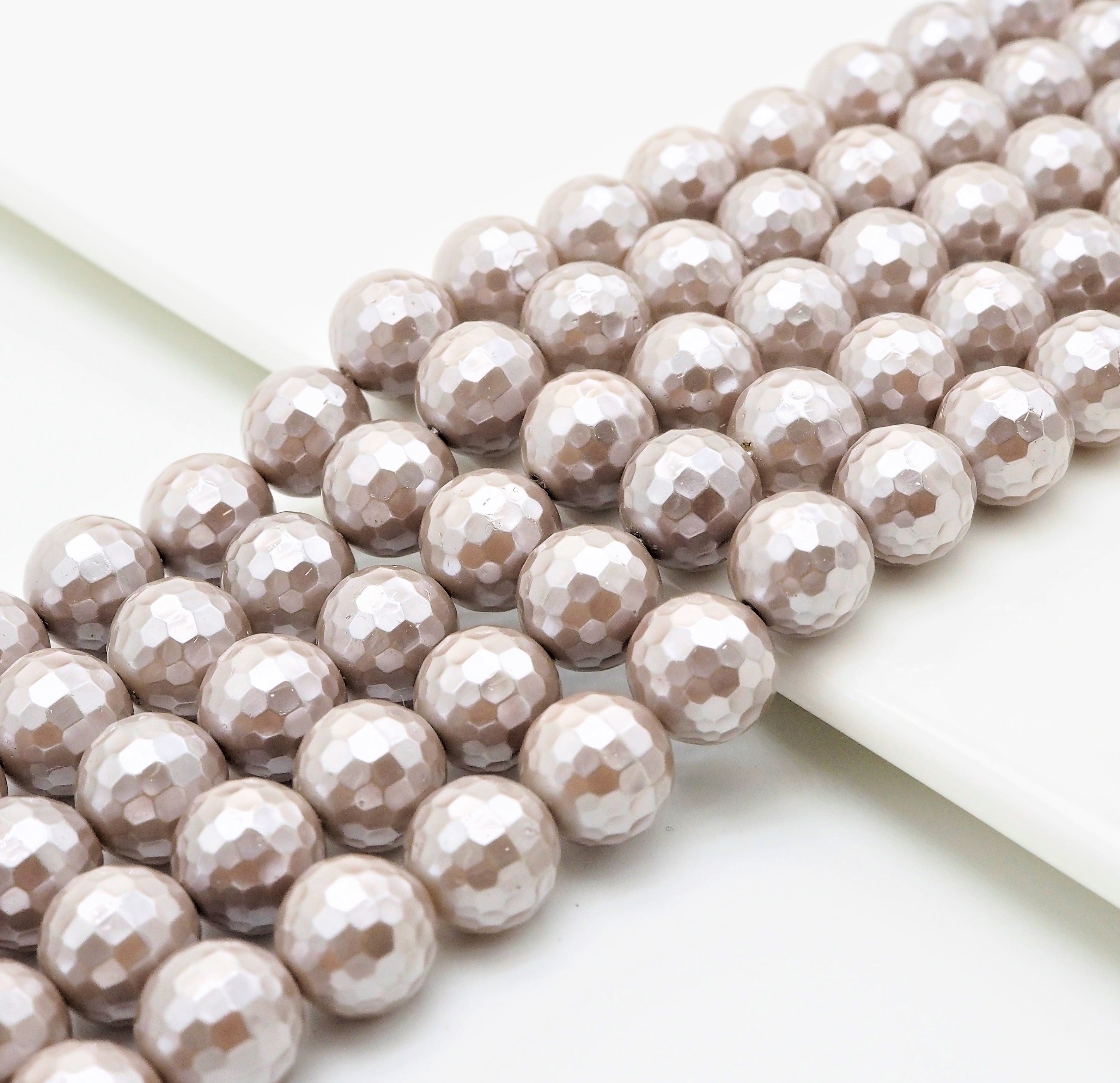 Wholesale Quality Natural Mother of Pearl Sliver Gray Round Facted beads, 6mm/8mm/10mm/12mm/14mm Gray MOP Beads, 15.5inch strand, SKU#T114