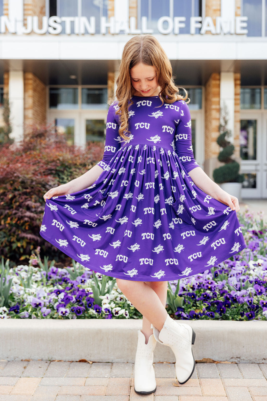 Robe tourbillonnante à manches 3/4 et poches TCU Purple Frog