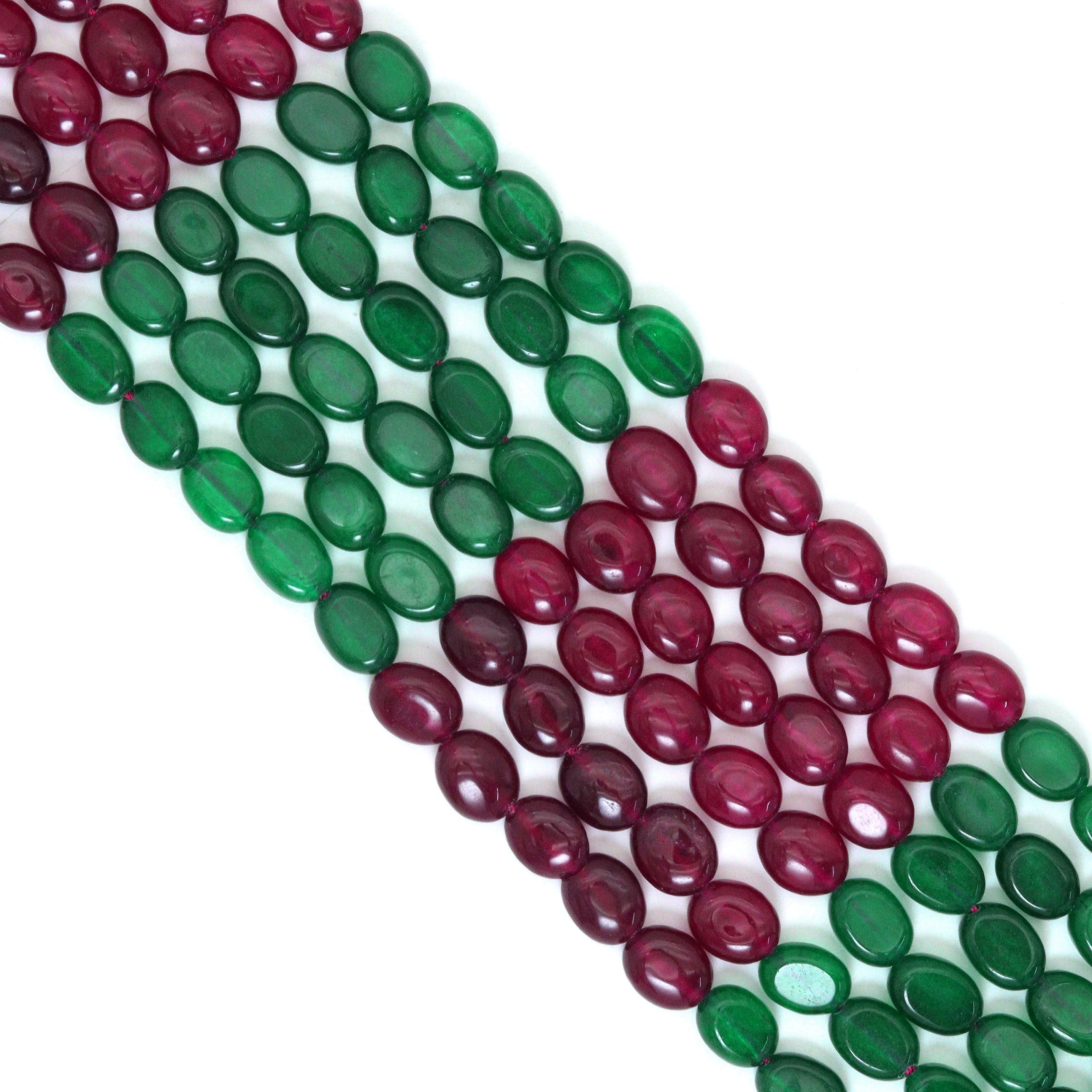 8x10mm Red and Green Smooth Oval Jade, Sku#U2174