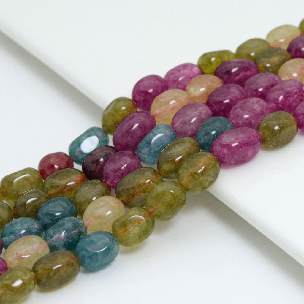 8x12mm Multicolor Smooth Nugget Jade Beads, Sku#U2334