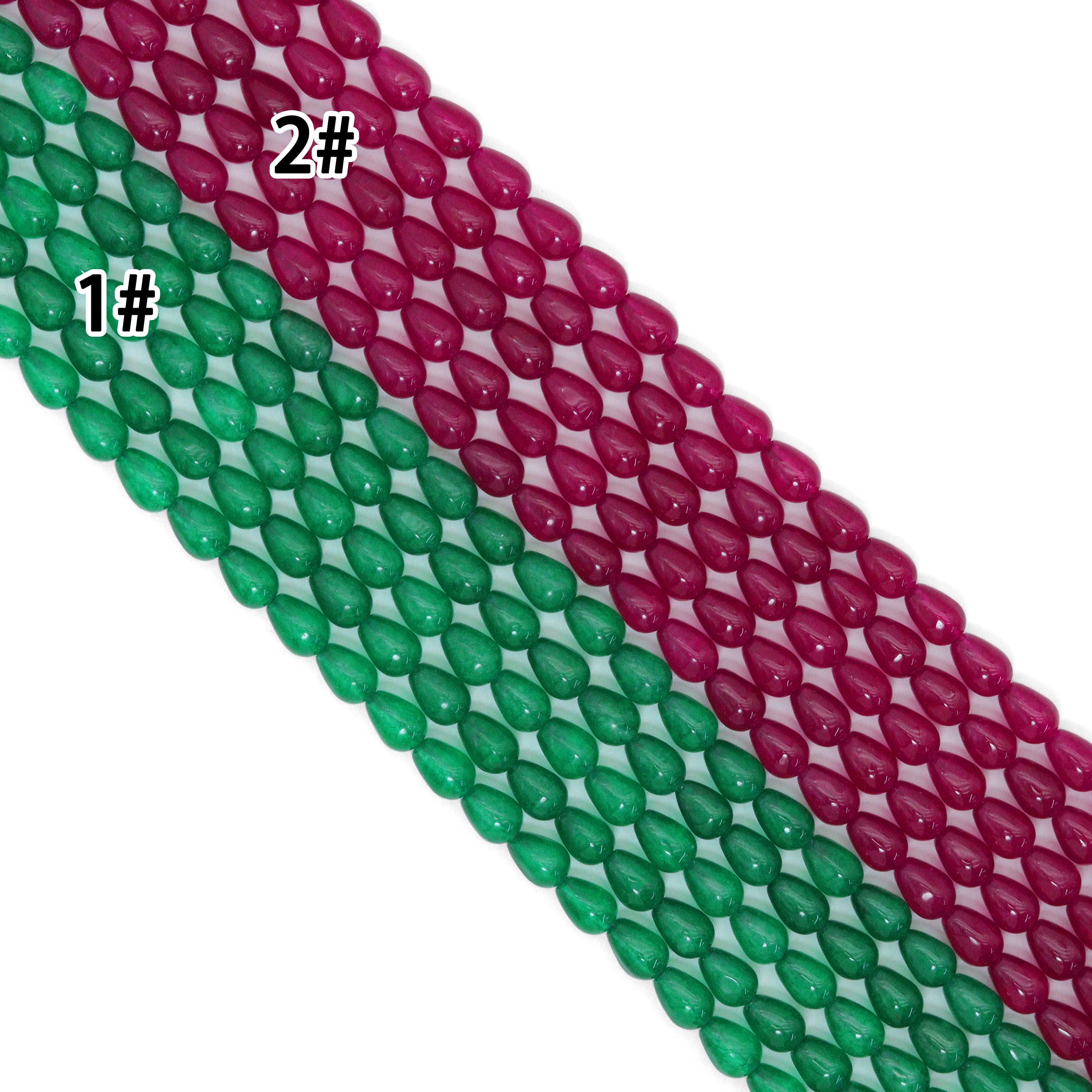 Green and Red Jade Smooth Teardrop Beads, Sku#U2336