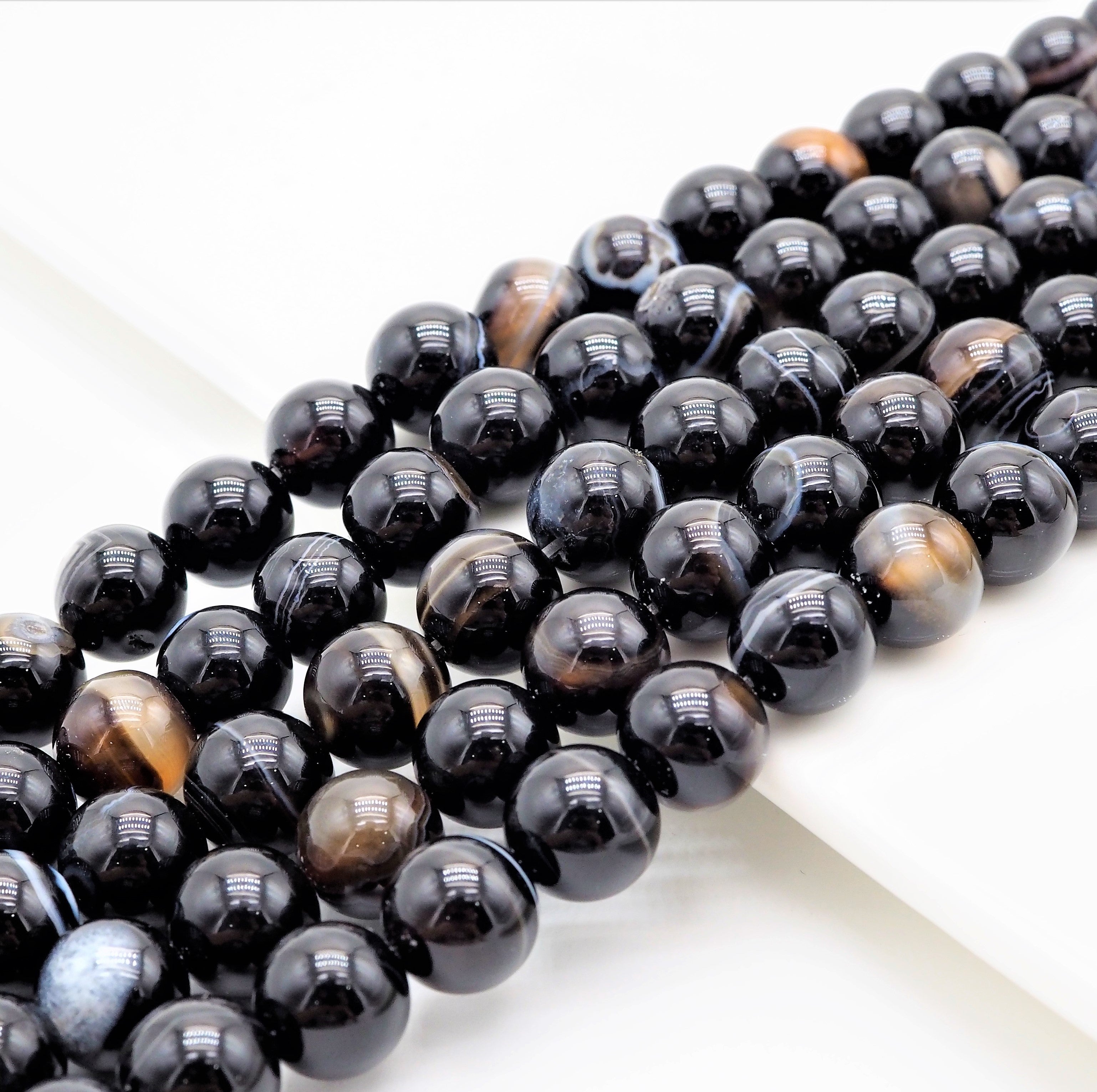 Black White Banded Agate Round Smooth Beads, 6mm/8mm/10mm/12mm beads, Agate Gemstone Beads, 15.5inch strand, SKU#U308