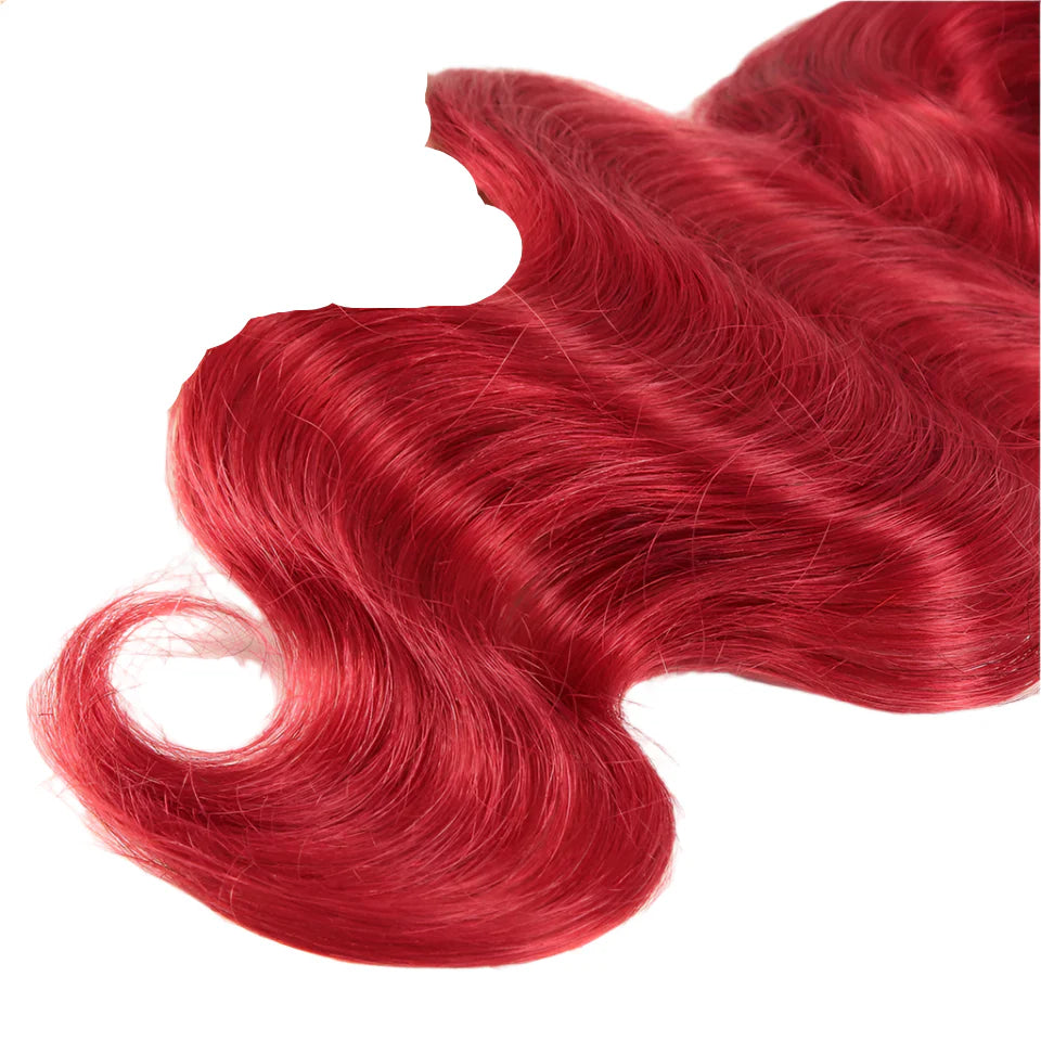Mèches Brésiliennes Body Wave | Extensions de Cheveux Humains Rouge Bordeaux (Lots de 1/3/4 Pièces)