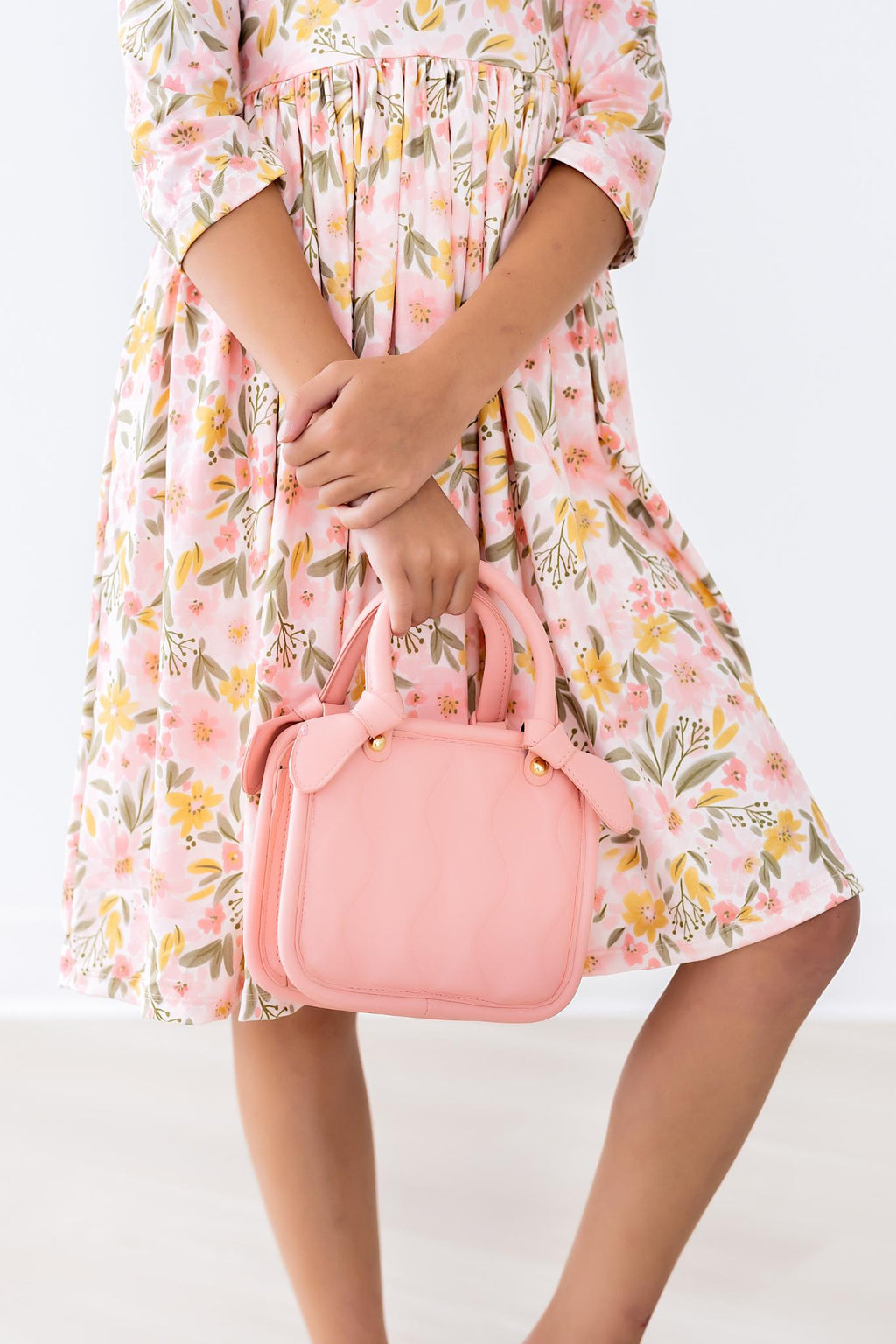 Robe virevoltante mi-longue Pretty Peachy à manches 3/4 et poches