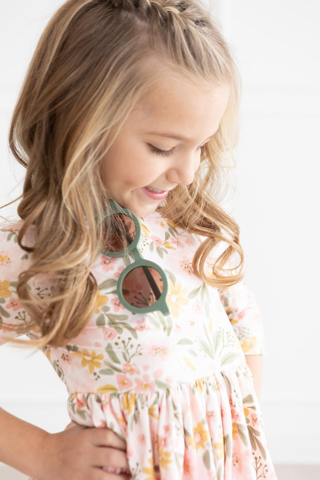 Robe virevoltante mi-longue Pretty Peachy à manches 3/4 et poches