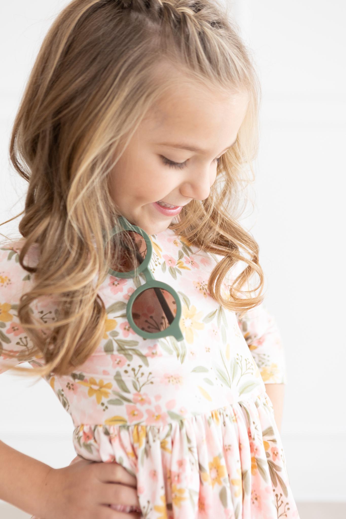 Robe virevoltante mi-longue Pretty Peachy à manches 3/4 et poches
