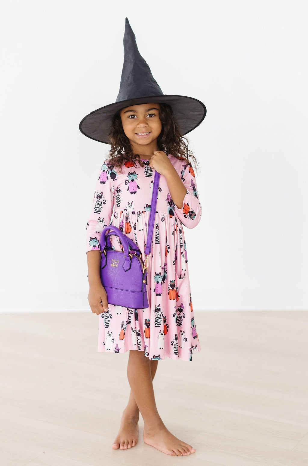 Robe à poches virevoltante 3/4 manches « Purr-fectly Spooky »