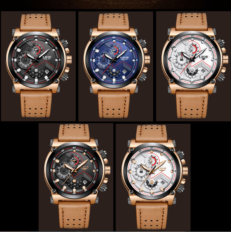 Montre Moderne Étanche pour Homme avec Bracelets en Cuir, Boîtier en Acier Inoxydable, Excellent Look, Cadeau Parfait