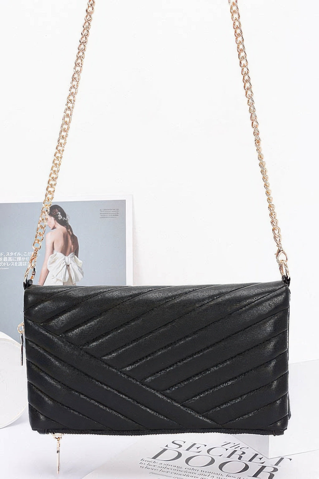 Quilted Faux Leather Half Folded Cltuch