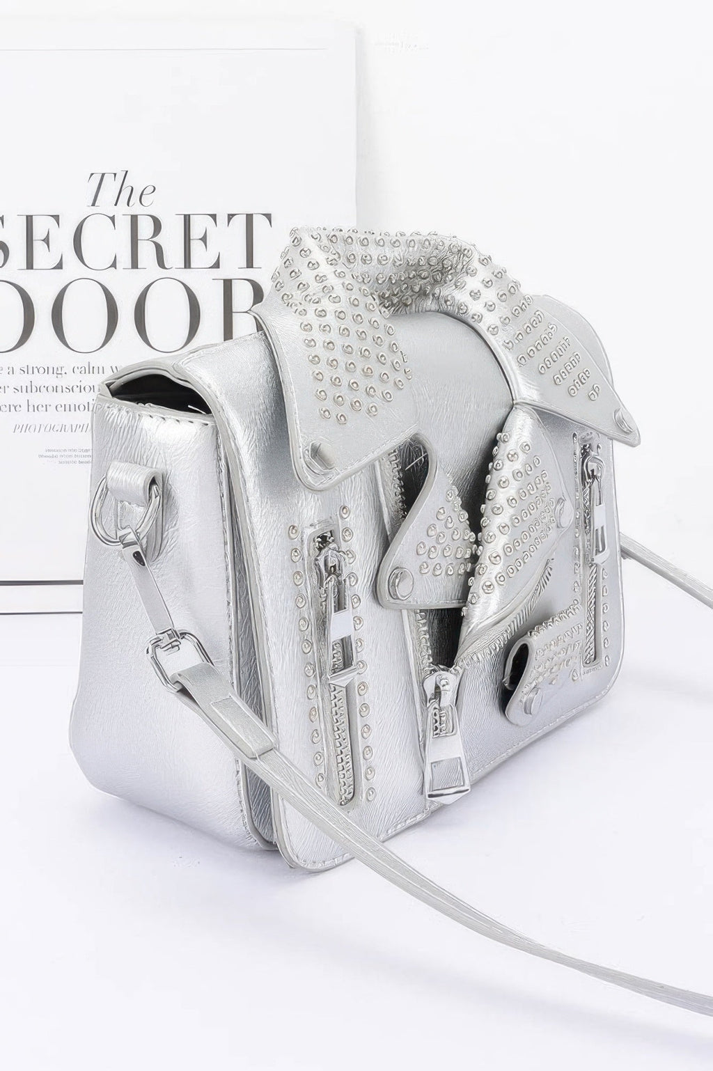 Faux Leather Metal Studded Jacket Clutch