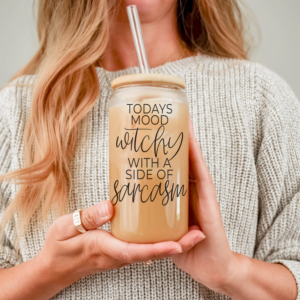20oz Glass Tumbler Hocus Pocus Coffee Quote With Bamboo Lid Straws And Cleaner