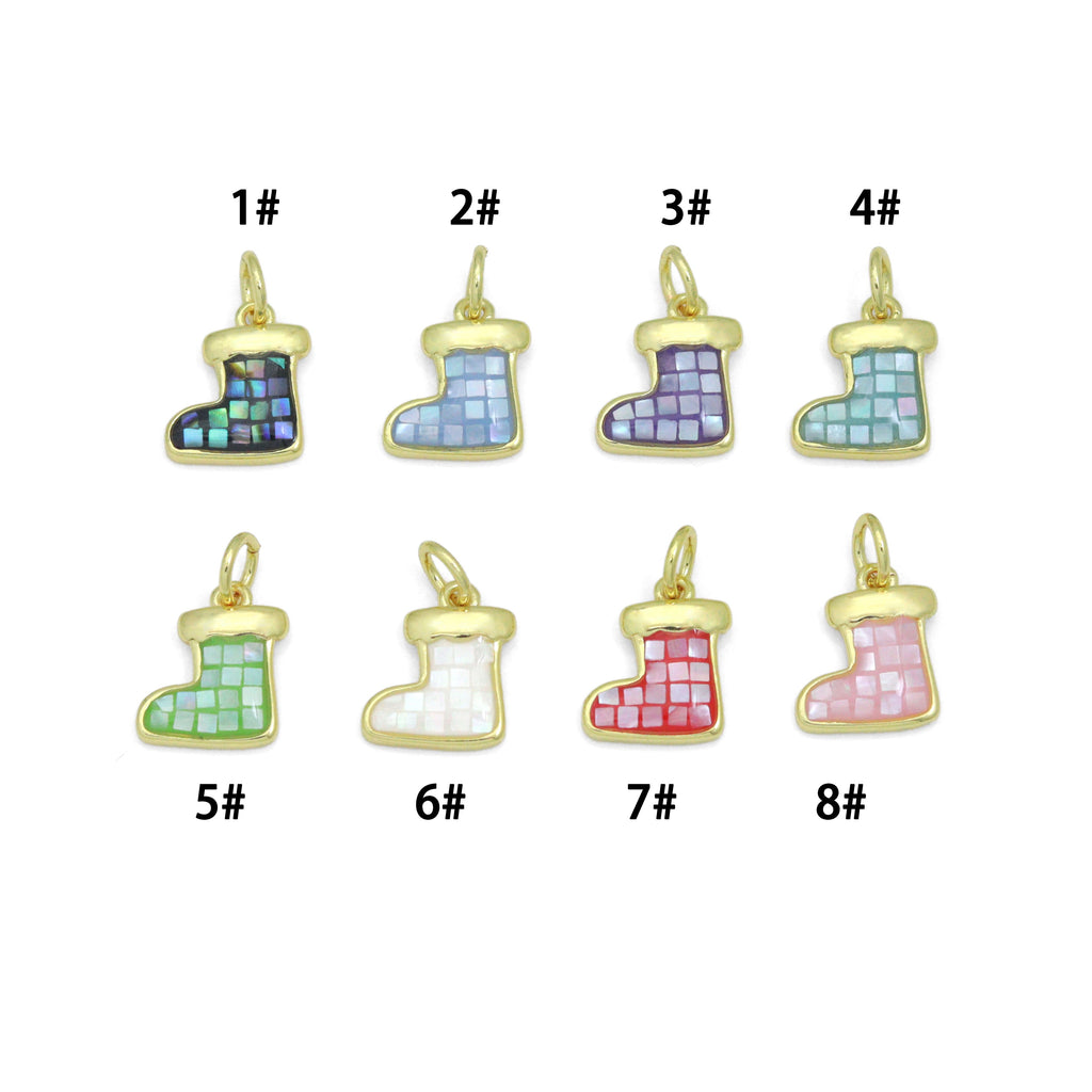 Abalone Mother of Pearl Christmas Stocking Charm Pendant, Sku#WL82