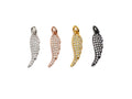 Rhidium CZ Micro Pave Angel Wing Pendant/Charm, Antique Silver Color Wing, Cubic Zirconia Pendant Charm, 6x23mm,sku#X116