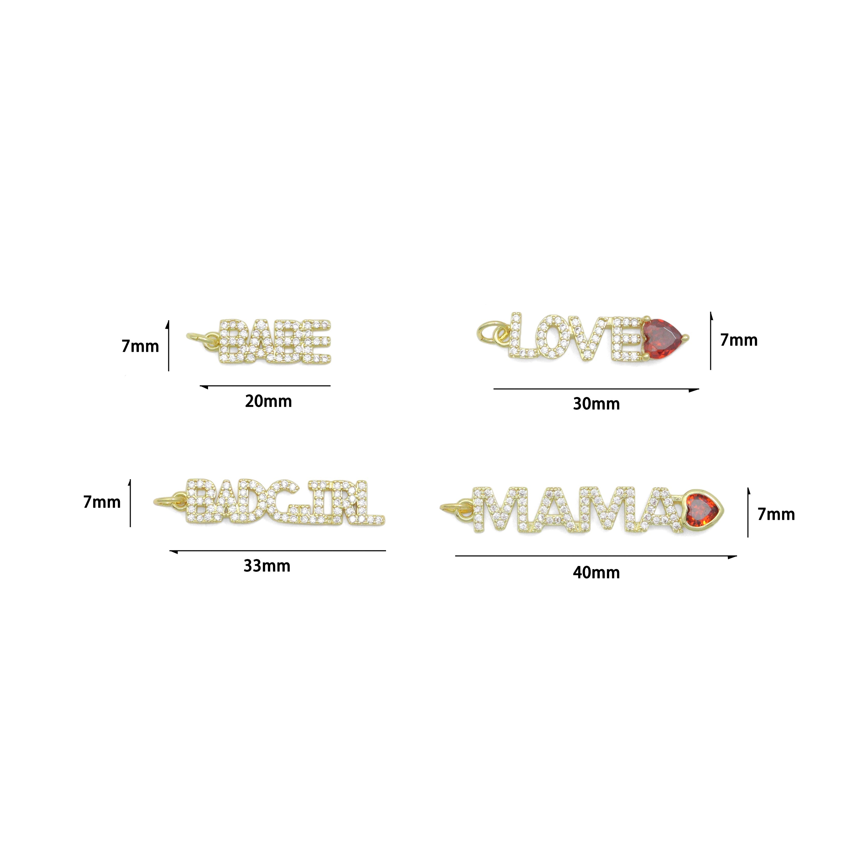 Babe, Badgirl, Love, Mama Heart Charm, Sku#Y1050