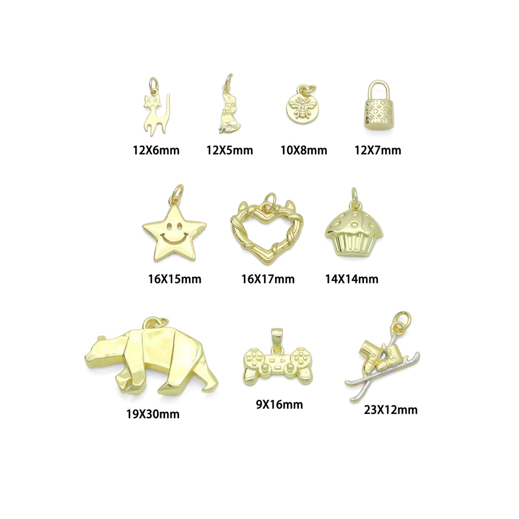 Gold Cat Dog Star Heart Cake Bear Game Controller Ski Blaze Charm Pendant, Sku#Y1054