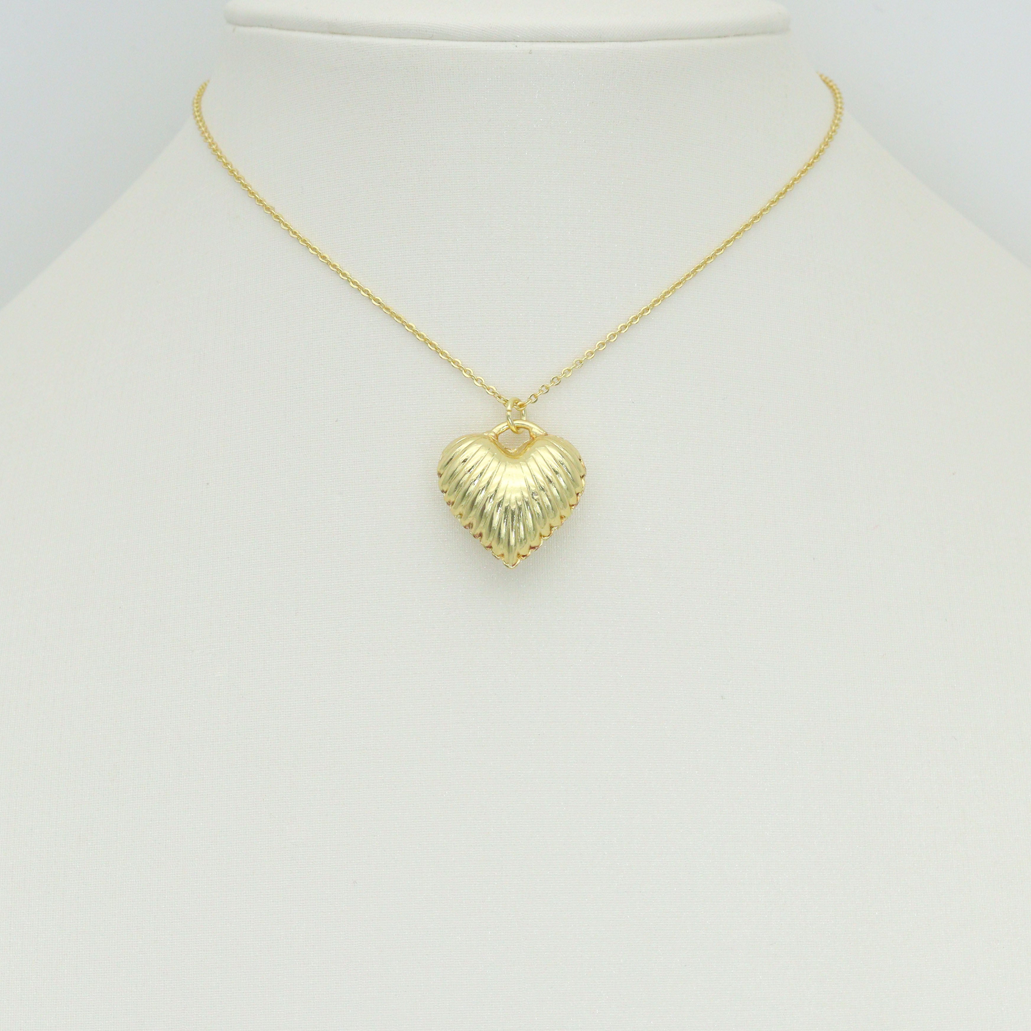 Gold Silver Puffy Radical Line Heart Pendant charm, Sku#Y1060
