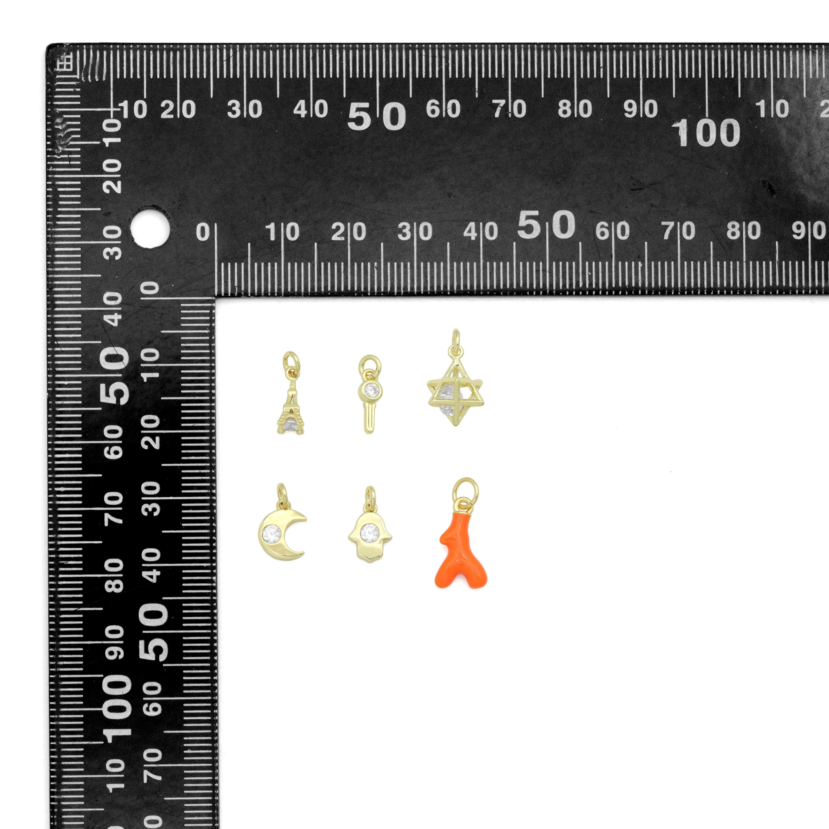 Cute Eiffel Tower, Evil eye KEY, Star of David, Crescent Moon, Hamsa hand, Orange coral horn charm charm, Sku#Y1061