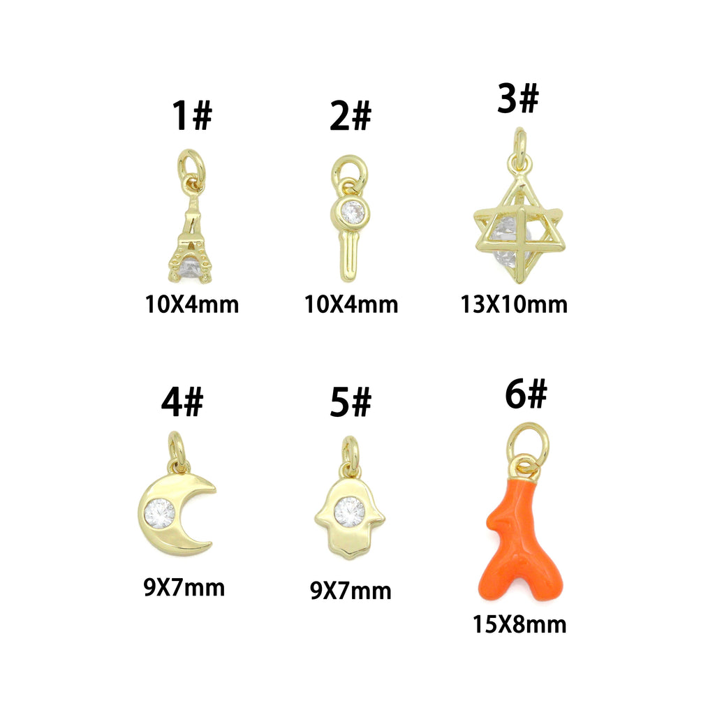 Cute Eiffel Tower, Evil eye KEY, Star of David, Crescent Moon, Hamsa hand, Orange coral horn charm charm, Sku#Y1061