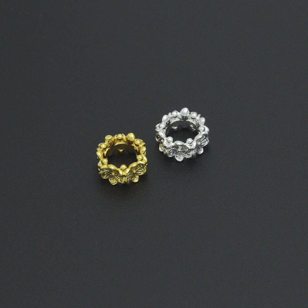 Gold Silver Flower big hole spacer beads, Sku#Y1070
