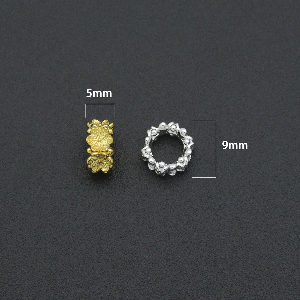 Gold Silver Flower big hole spacer beads, Sku#Y1070