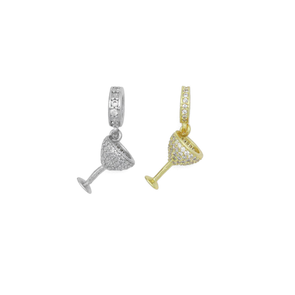 CZ Micro Pave Cocktail Glass Dangle Charm, Pave Wine Charm/Pendant, Large hole/Big hole European style bracelet charm Beads, 22x8mm,sku#Y149