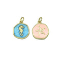 Enamel Sea Horse and Flower Charm, Sku#Y601