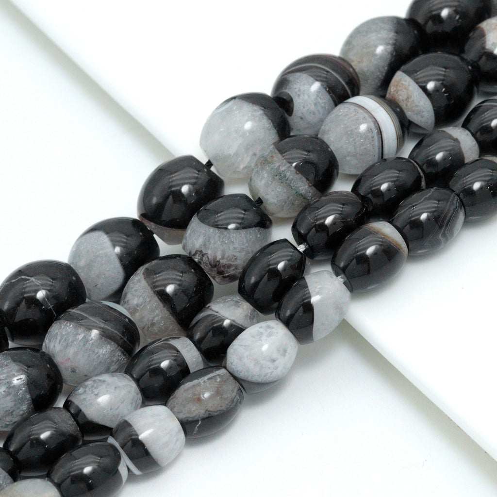 White Black Druzy Agate Barrel Beads, Sku#YK26