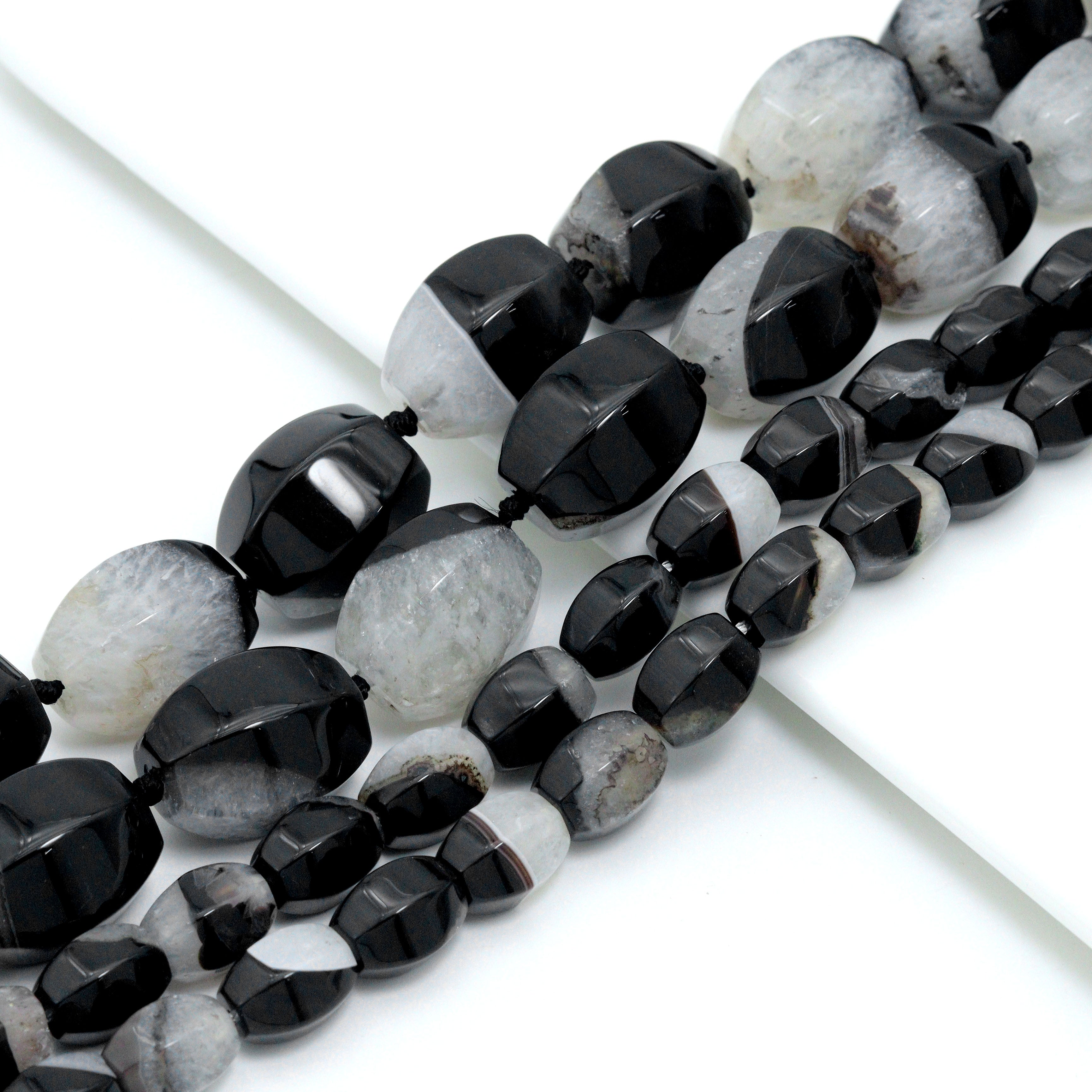 White Black Druzy Agate Faceted Barrel Beads,Sku#YK27