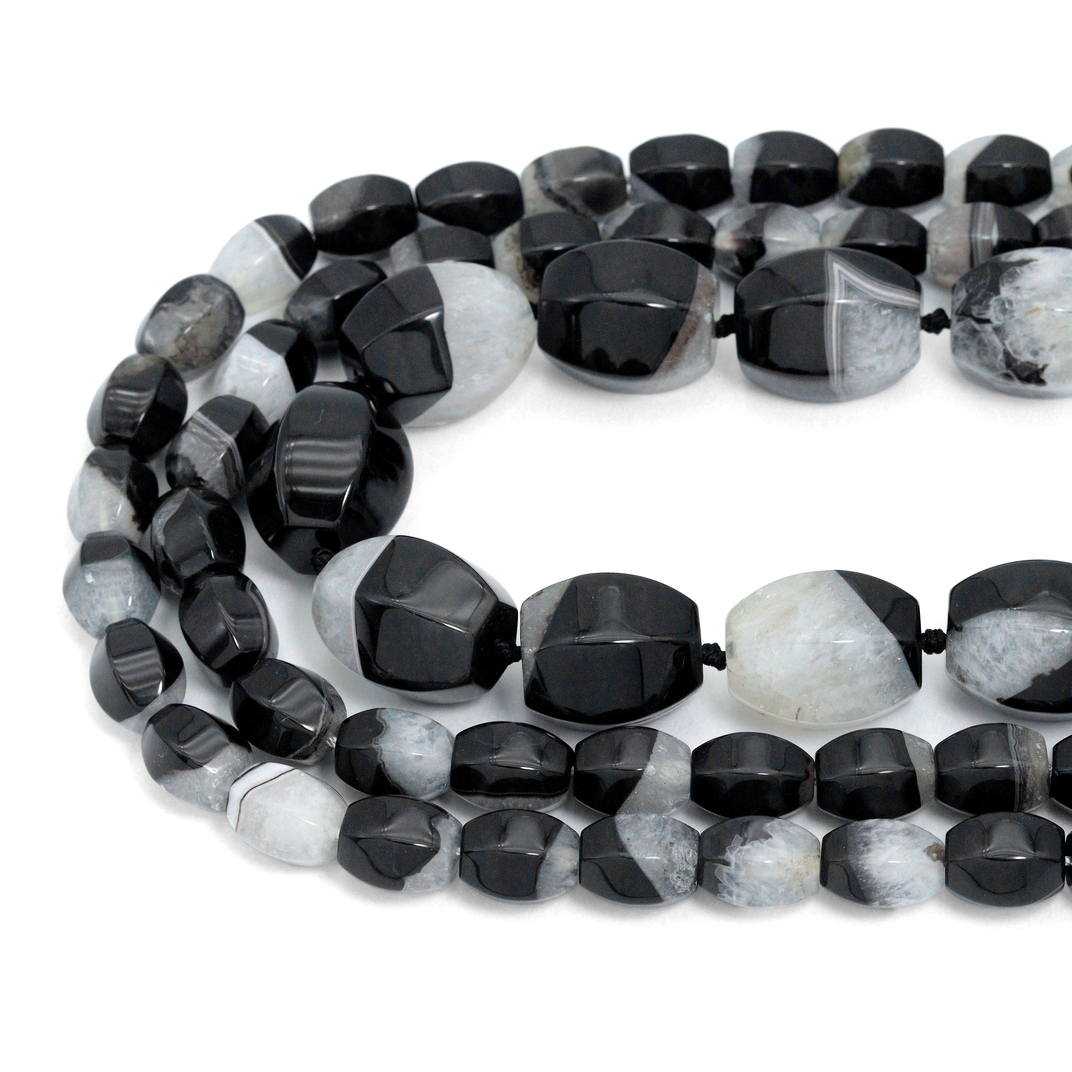 White Black Druzy Agate Faceted Barrel Beads,Sku#YK27