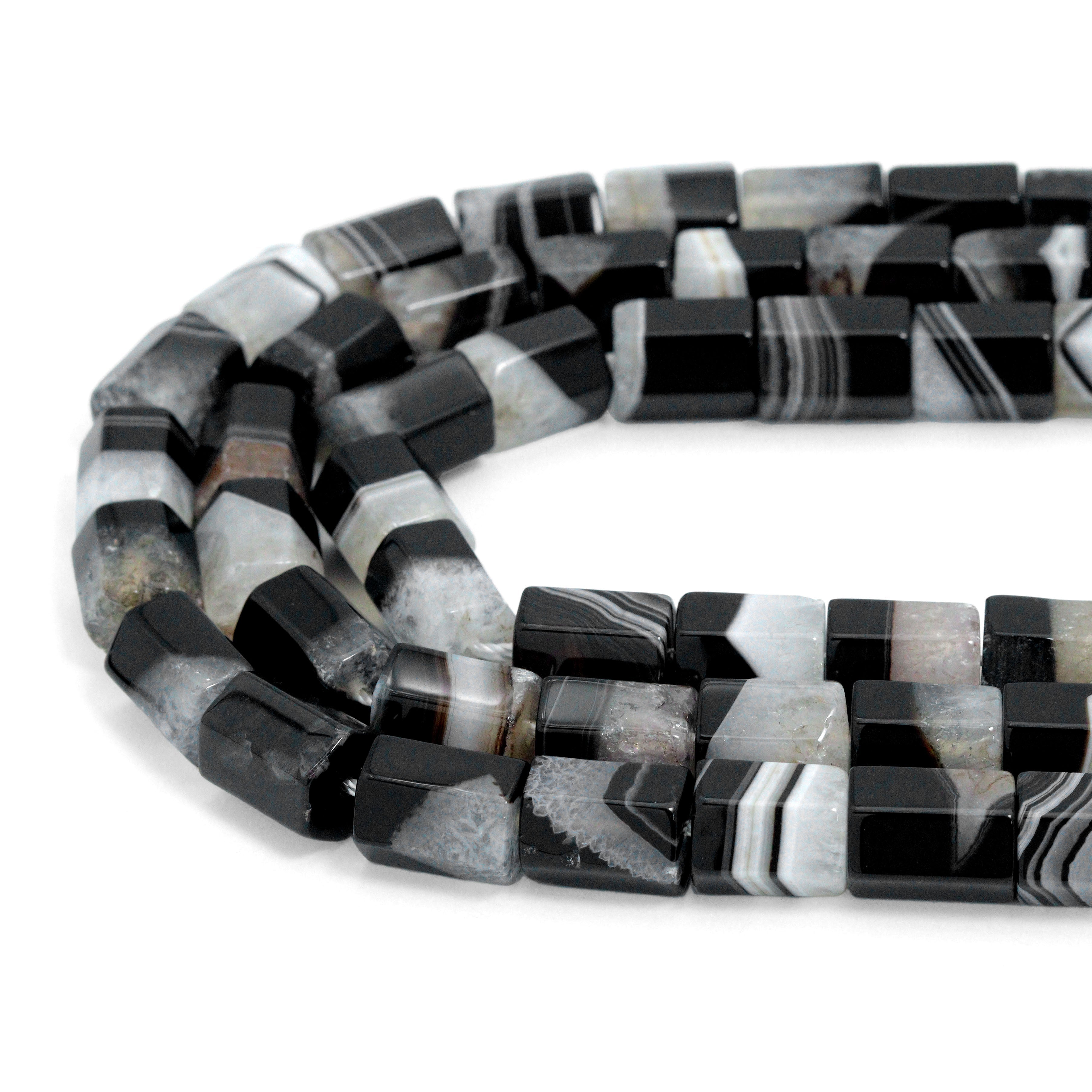 11x13mm White Black Barrel Shape Agate Beads, Sku#YK28