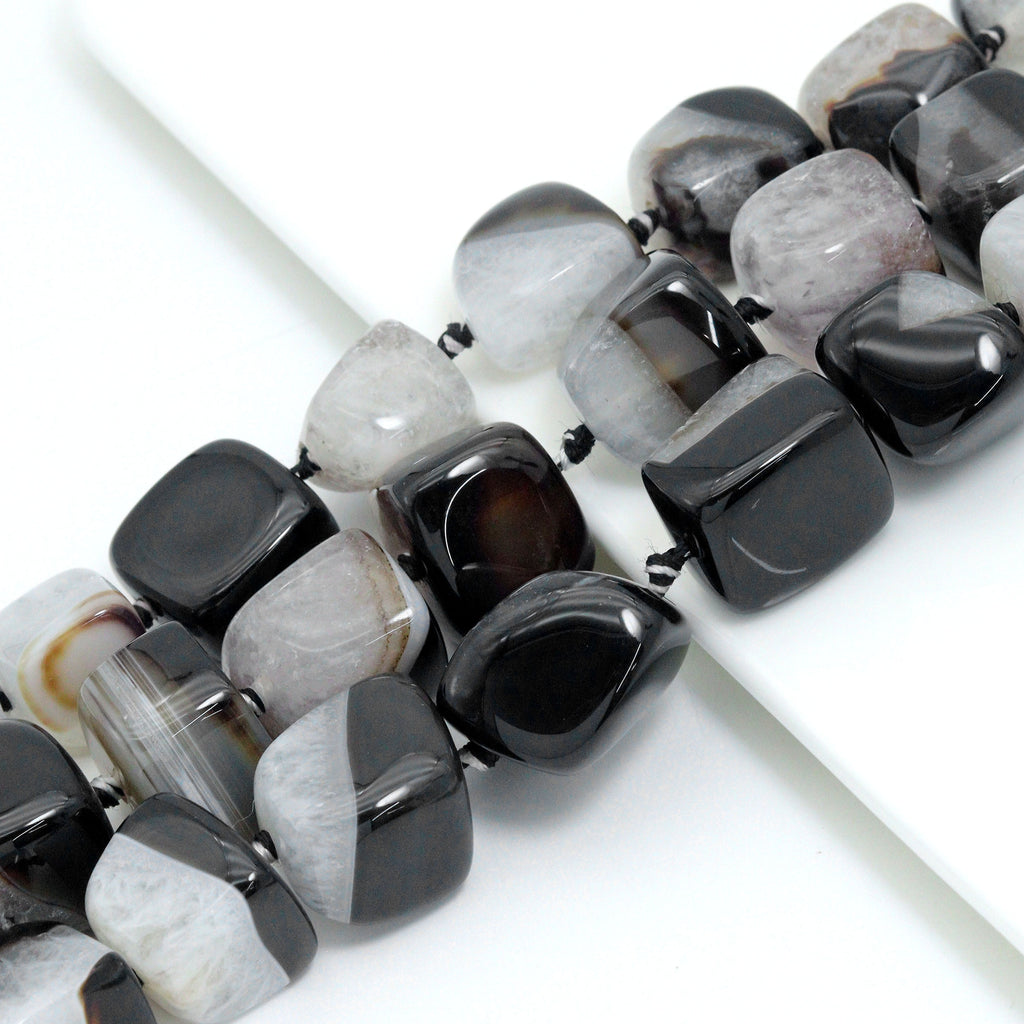 17-20mm Irregular Chunk White Black Druzy Agate, Sku#YK30