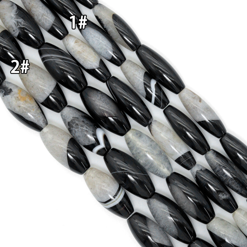 White Black Druzy Agate Rice Shape Beads,Sku#YK32