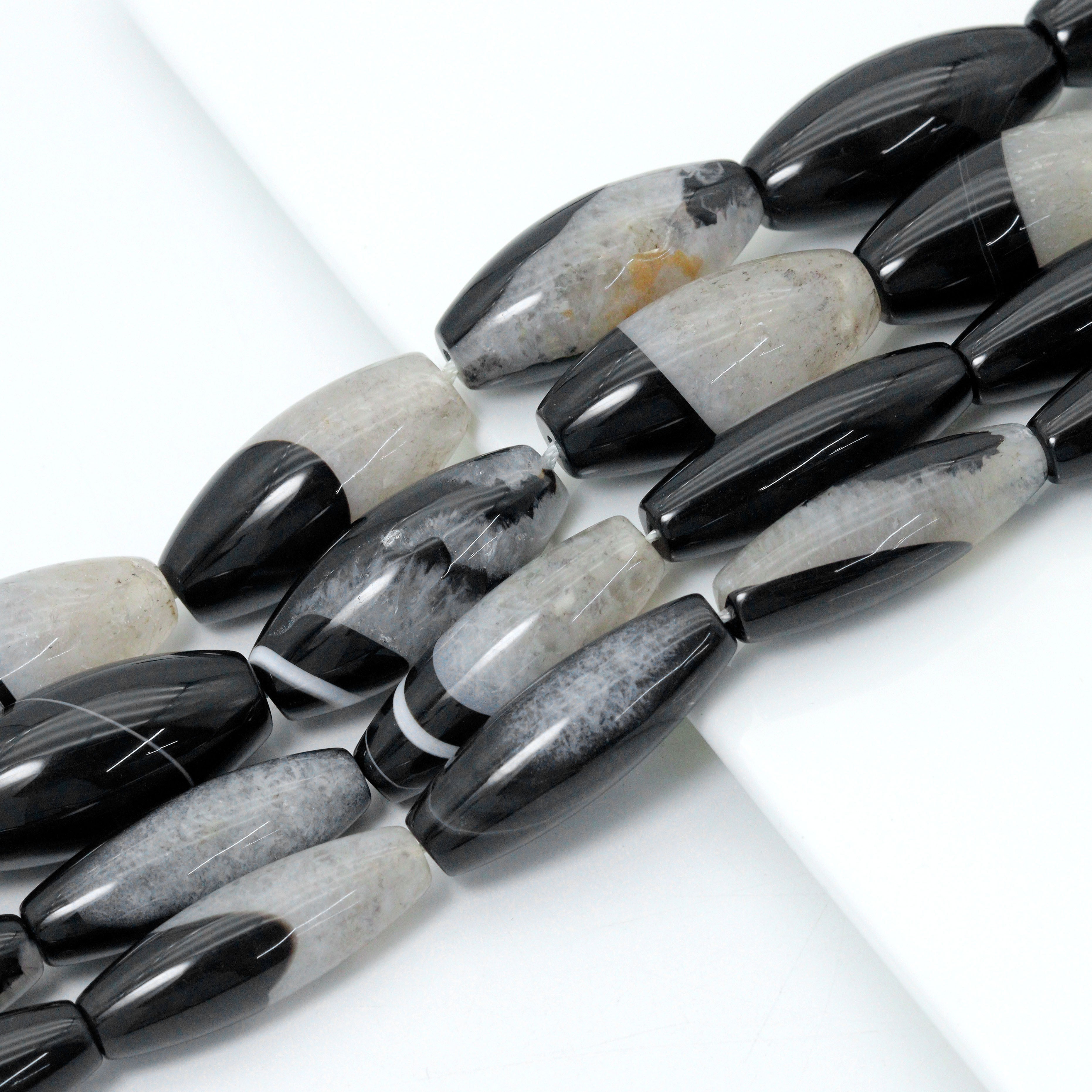 White Black Druzy Agate Rice Shape Beads,Sku#YK32
