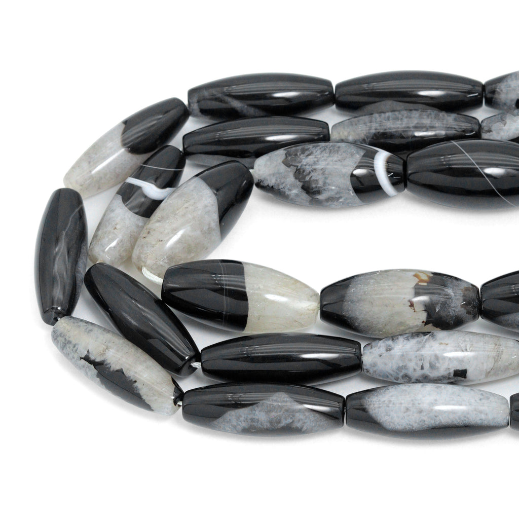 White Black Druzy Agate Rice Shape Beads,Sku#YK32