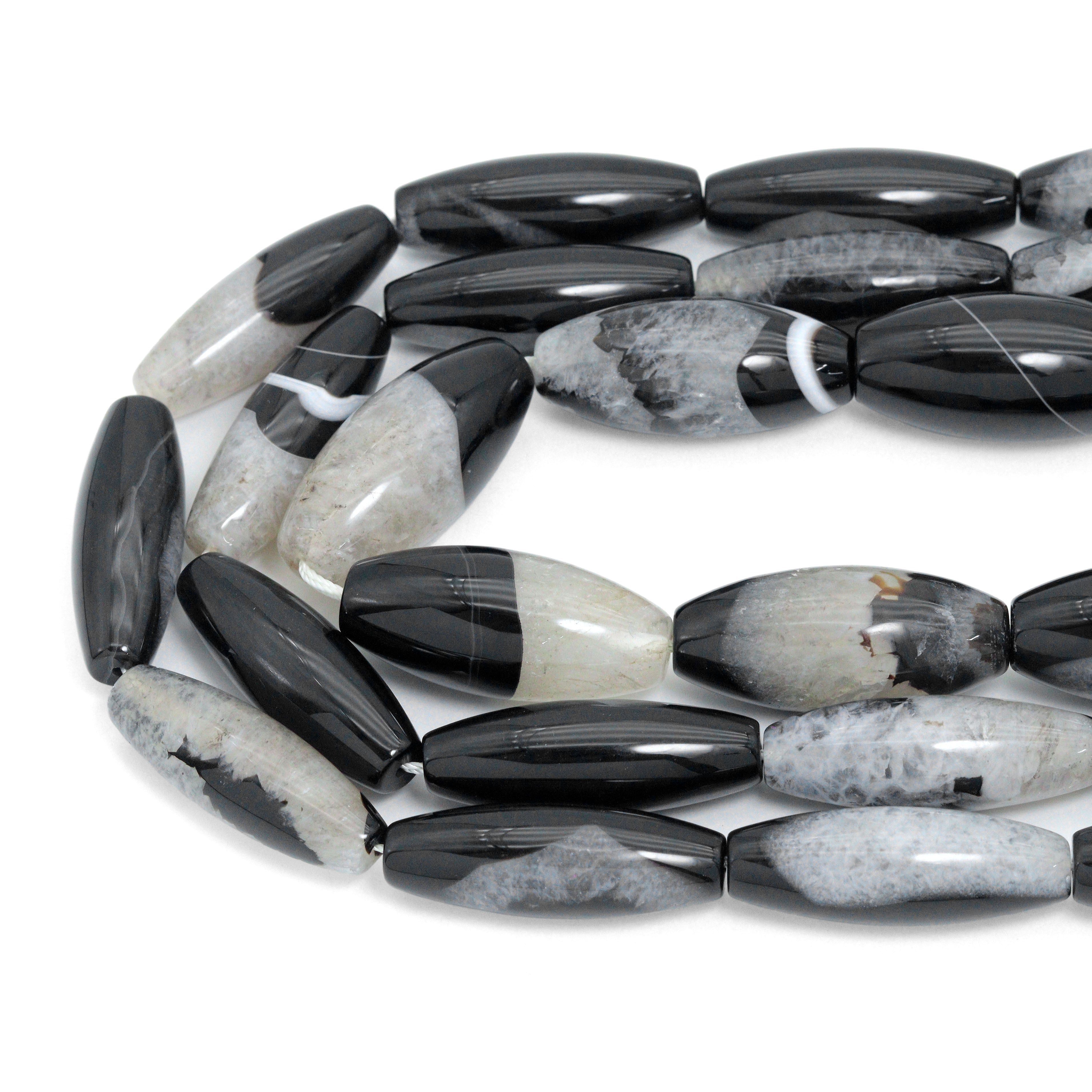 White Black Druzy Agate Rice Shape Beads,Sku#YK32
