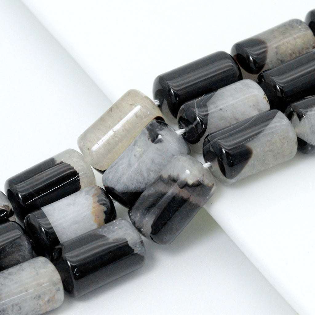 12x20mm Cylinder White Black Druzy Agate, Sku#YK33