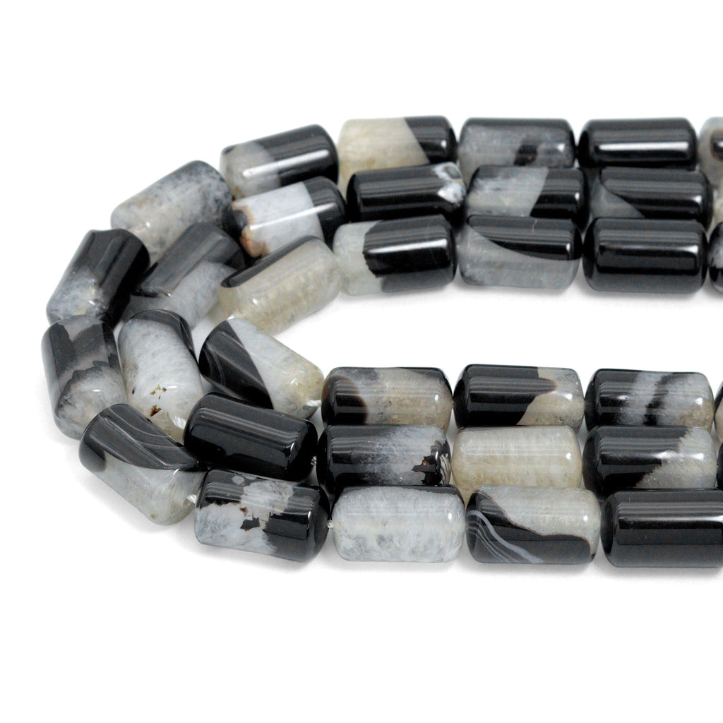 12x20mm Cylinder White Black Druzy Agate, Sku#YK33