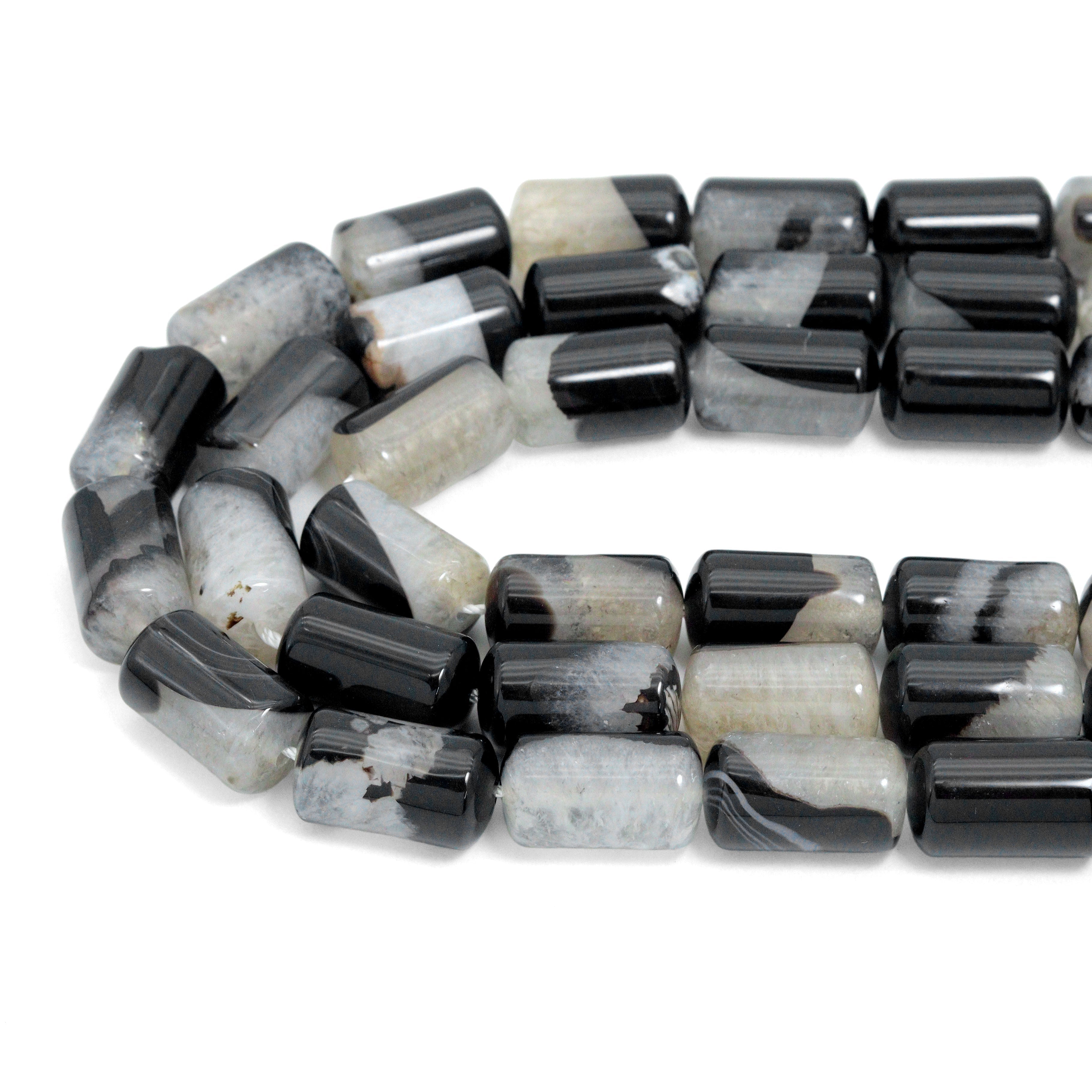 12x20mm Cylinder White Black Druzy Agate, Sku#YK33