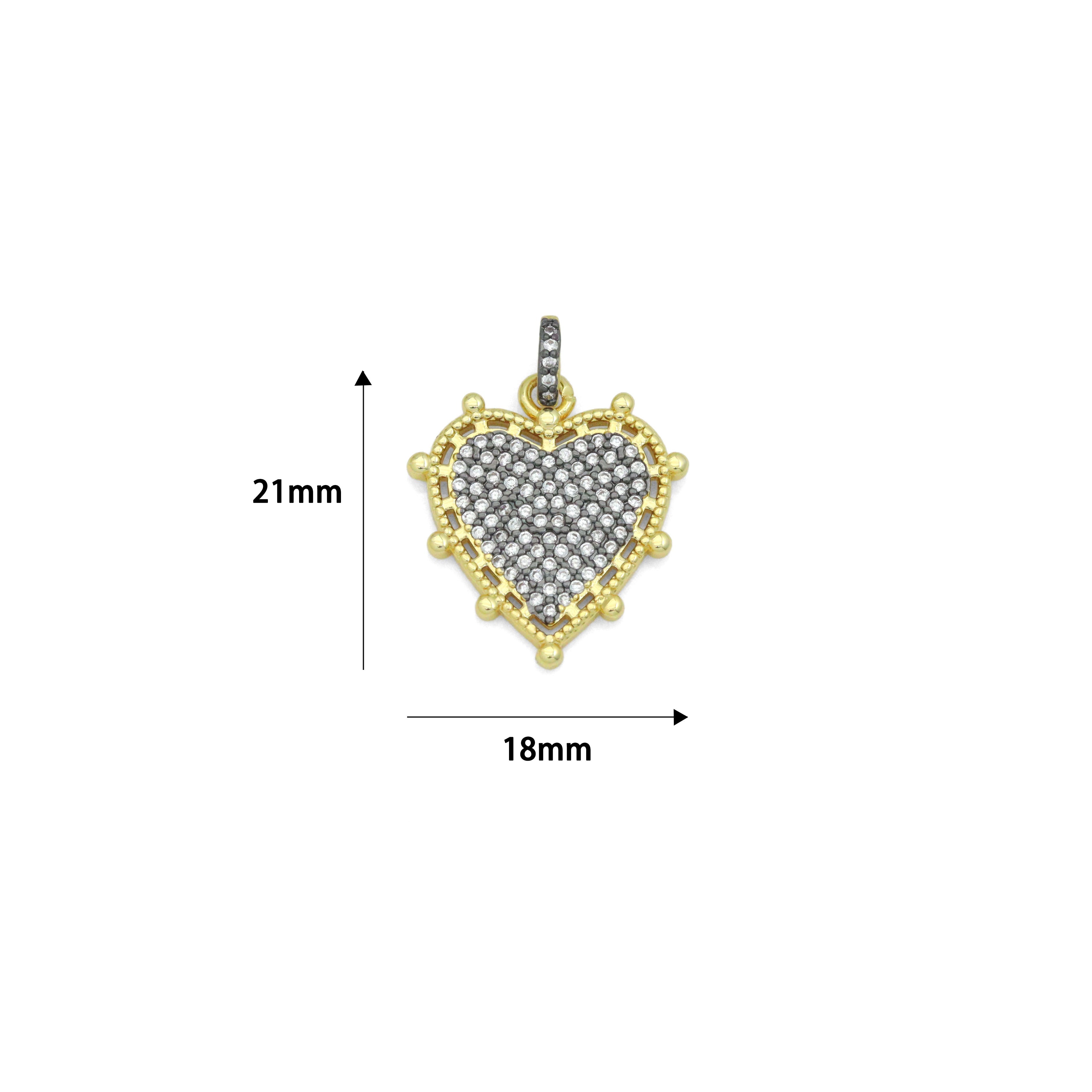 CZ Dual color heart, CZ Spike Heart Charm,Sku#Z1439
