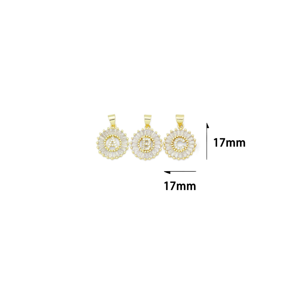 Baguette CZ Circle Initial Letter Charm/Pendent, Alphabet  Pendent, Gold/Silver Finish, sku#Z1483A
