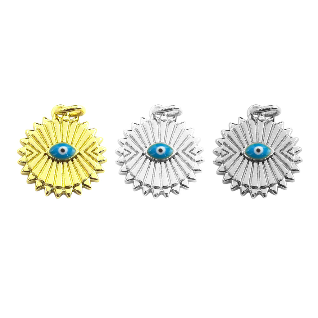 NEW Turquoise Enamel Evil Eye On Pleat Coin Pendant,Cz Micro Pave Oil Drop Round pendant,Enamel Jewelry,14x16mm,sku#Z517