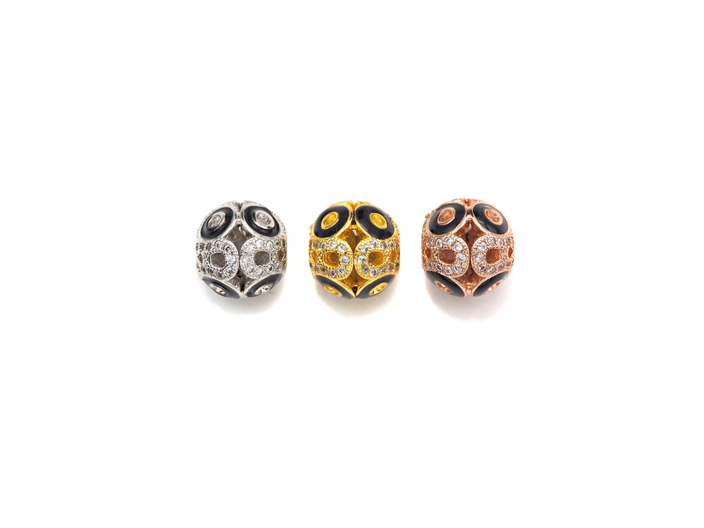 CZ Pave Black Eye Cage beads, Cubic Zirconia Eye Spacer Beads, Gold/Rose Gold/Silver Spacer Beads, Men's Jewelry Findings, 10x11mm, sku#Z925