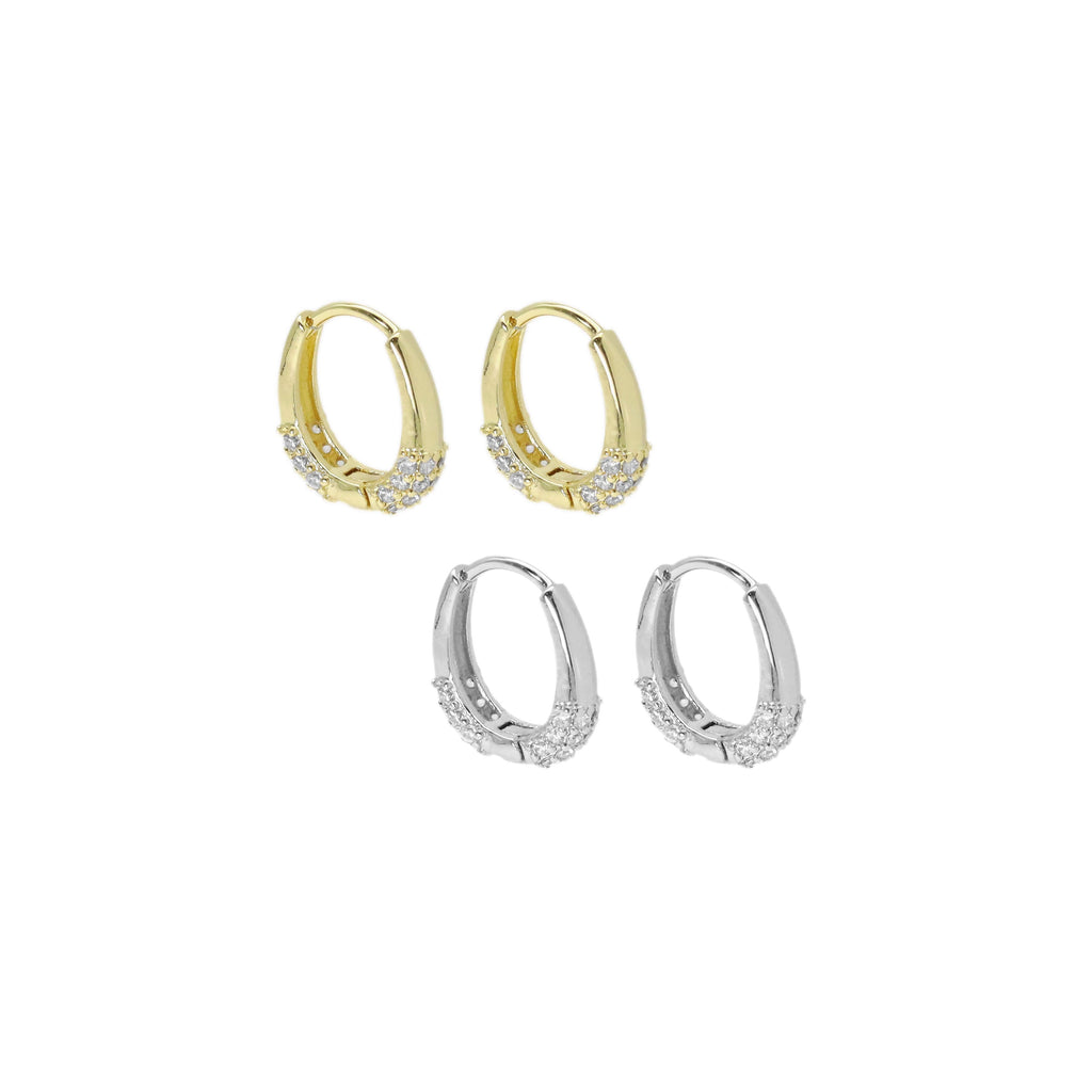 Small CZ Gold Oval Frame Hoop Earrings, Sku#ZX186