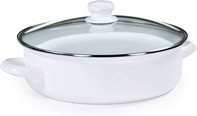 Golden Rabbit Non-Stick Enamelware 3 qt Saute Pan with Lid - Solid White